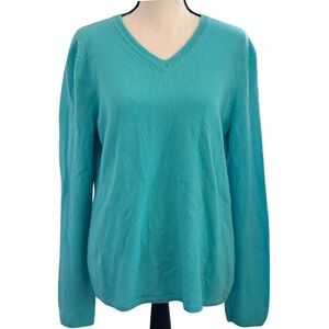Peck & Peck 100% Cashmere‎ Sweater Turquoise Blue V-Neck Womens XL Luxury Cozy